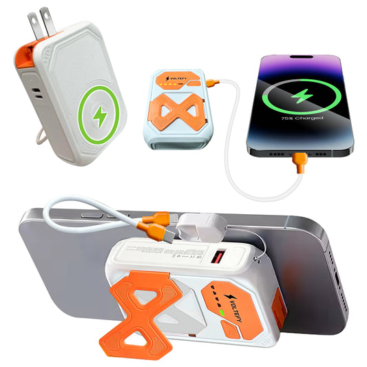 VOLTEFY 5-in-1 Magnetic Power Bank, 10000mAh, Built in Cables and AC Plug,22.5W Fast Charging, Mag-Safe Battery Pack,Compatible with iPhone 15/14/13/12,Apple Watch,Airpods