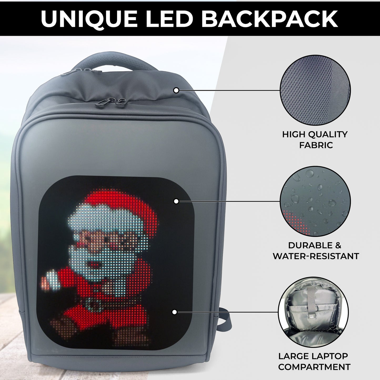 Voltefy LED Pixel Screen Backpack for Travel , Updated Ballistic Nylon Backpack,Led Backpack with Programmable Screen